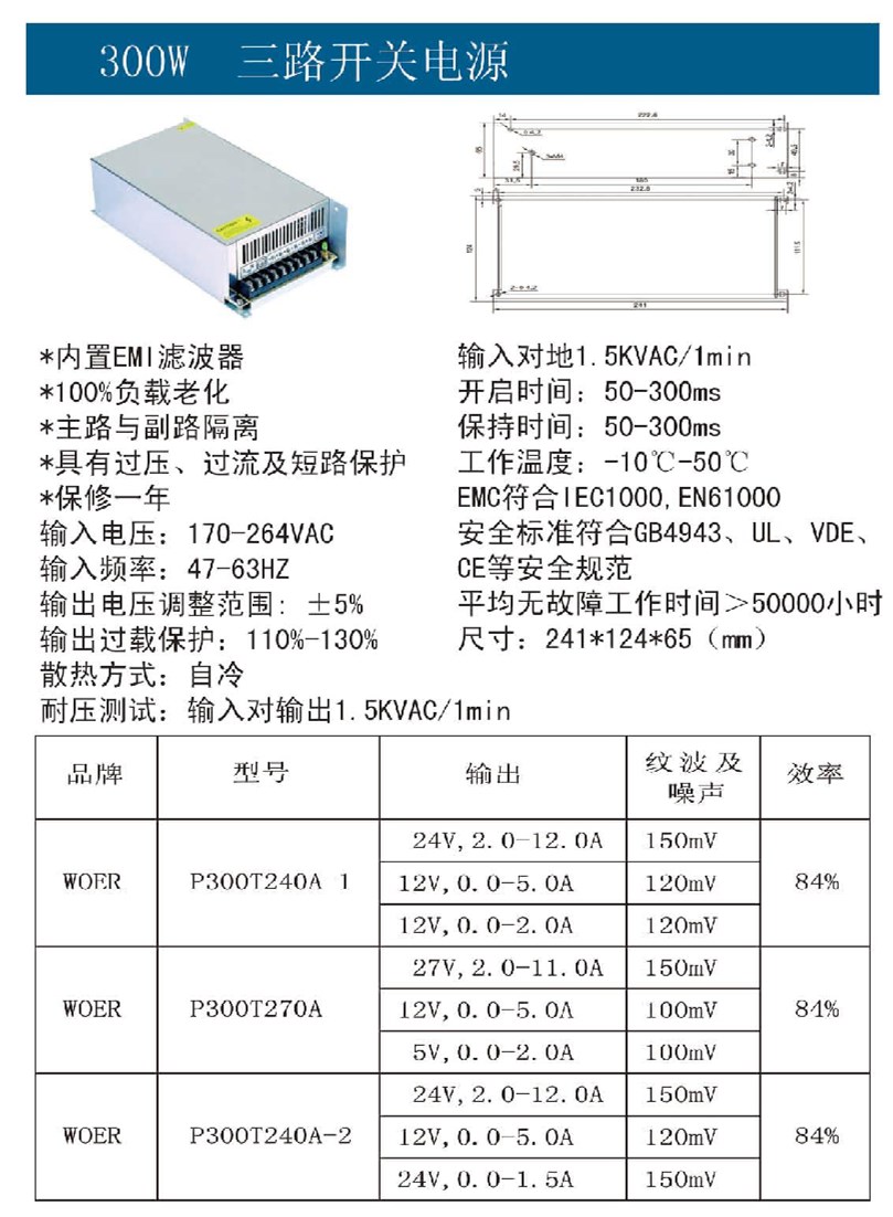 300W三路開關(guān)電源